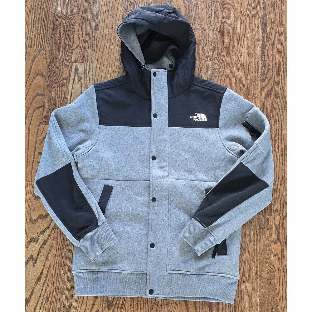 Men's The North Face Jacket Gray High Rail Fleece Lined Hoodie Snap Down M